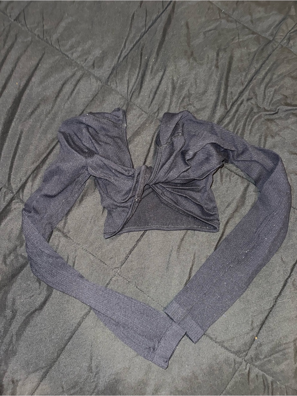 Garage Black Long Sleeve Twist-Front Crop Top